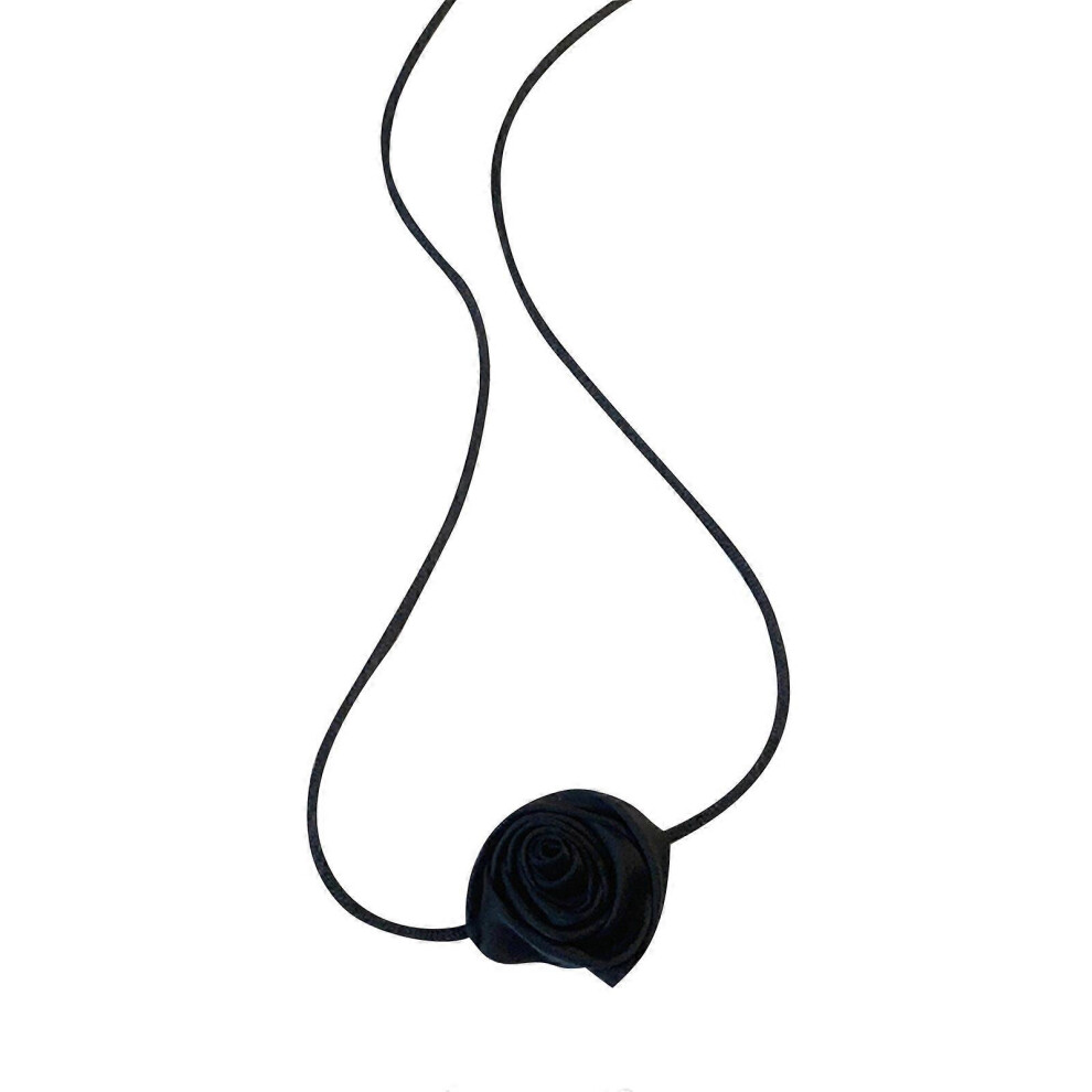 ( Rose, One Size) Adjustable Rope Choker Necklace Flower Charm Pendant Neckwear Gothic Clavicle Chain Floral Neckchain For Women Girls Black