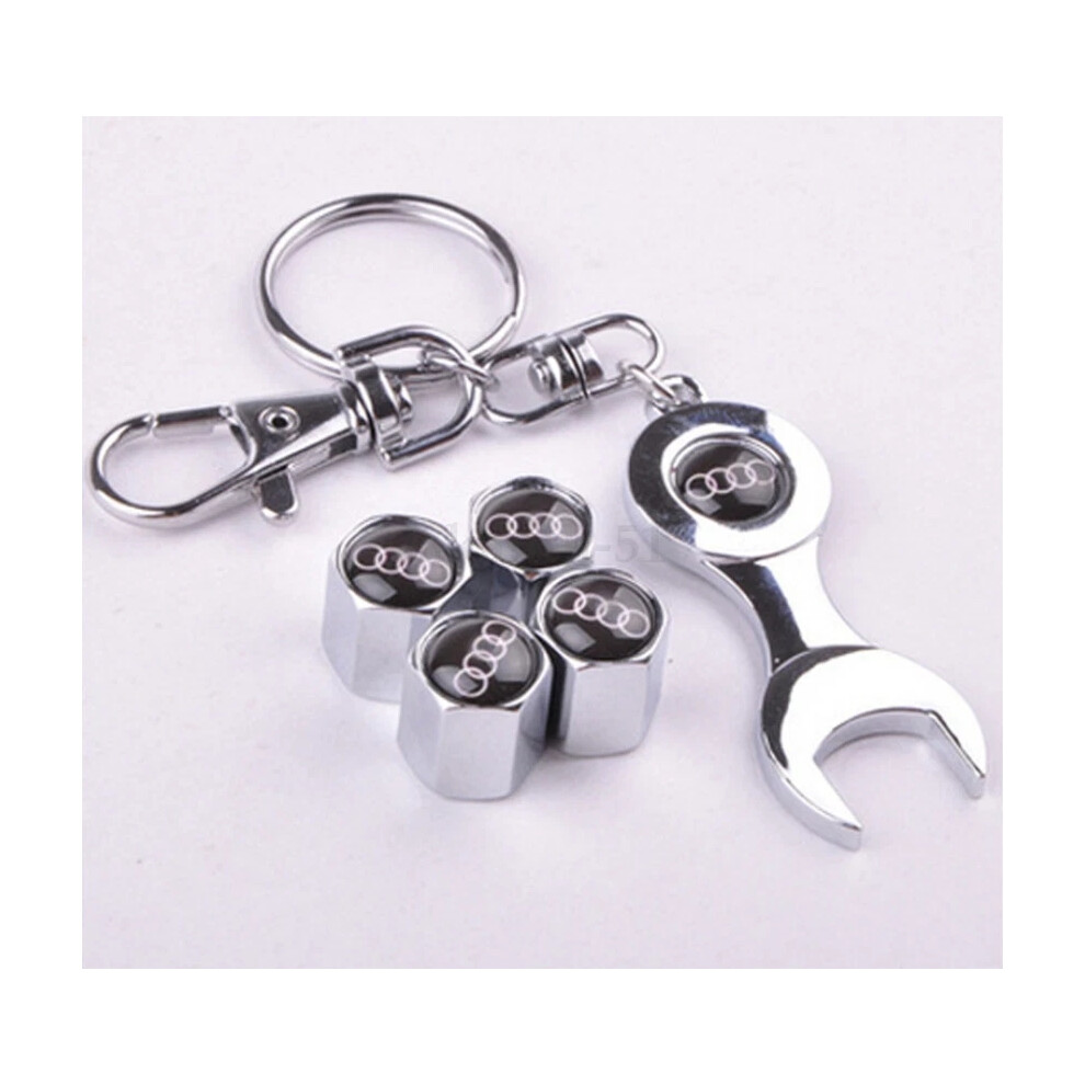 4Pcs Caps +1 Wrench Keychain Car Wheel Tire Valves Tyre Air Caps Audi Emblem 6963793982622