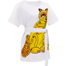(Yellow, S) Women's ABBA Band Anni Frid 70s Retro Outfit  Vintage T-Shirt Dress with Belt Suit