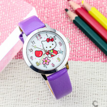 (purple) Cartoon KT cat cute quartz watch, children's luminous pointer leather strap gift watch