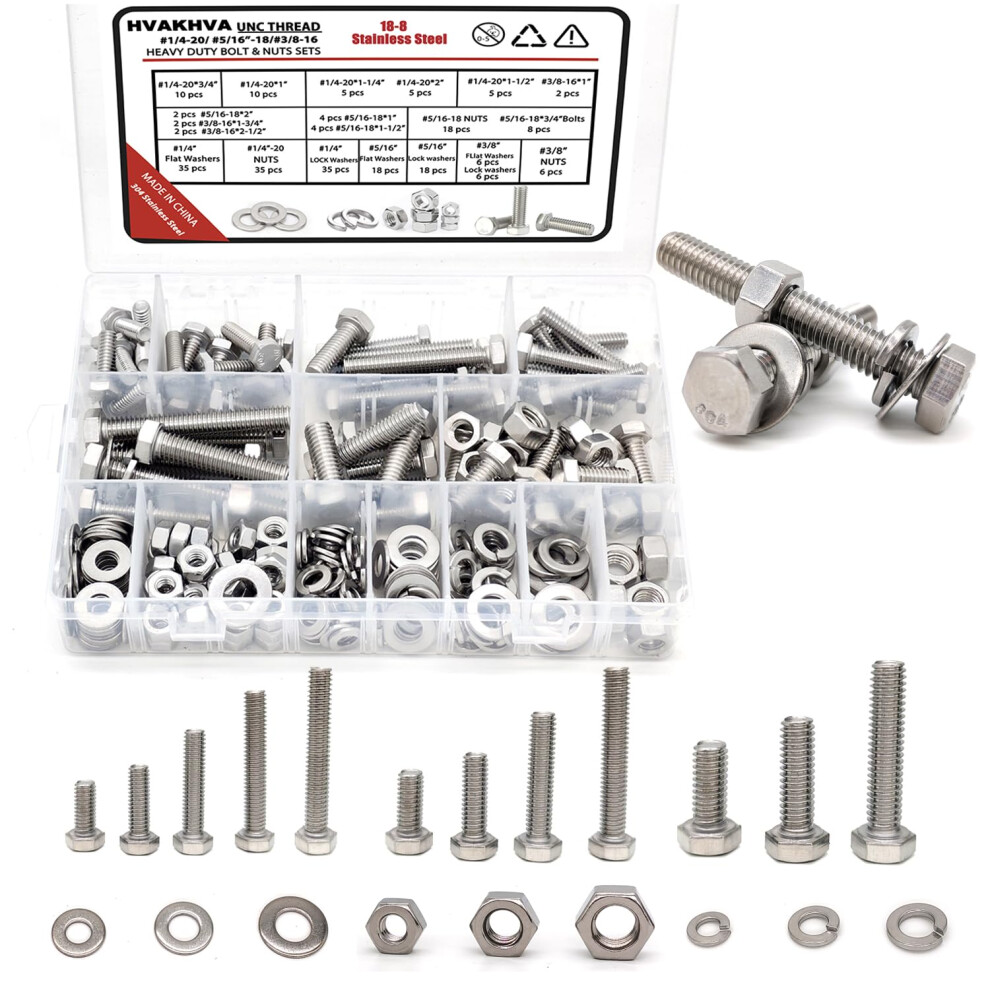 1 Kit Hex Head Nuts And Bolts Assortment Kit With Flat & Lock Washers In Storage Case, Sizes 1/4-20, 5/16-18, 3/8-16 Refï¼Vbi 477169024787