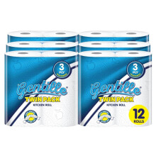 (12) Gentille Kitchen Rolls 12-24-48 Twin Pack, 3 Ply Thickness Paper Towel | Strong, Absorbent Roll | NEW from the makers of Giant kitchen roll