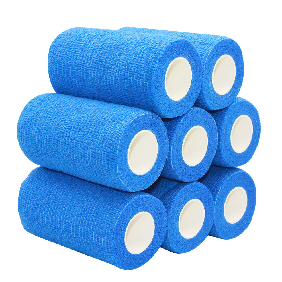 Blue Coban Cohesive Bandage Latex 4' X 4.5M First Aid Bandages Stretch Sport Wrap Athletic Tape Wrist Bandages,(8 Rolls)