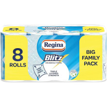 (8 Rolls, Blitz) Regina Blitz Household Towels – 8 Triple Layered Rolls, 70 Sheets Per Roll, Paper Packaging, FSC Certified Paper, Recyclable Packaging