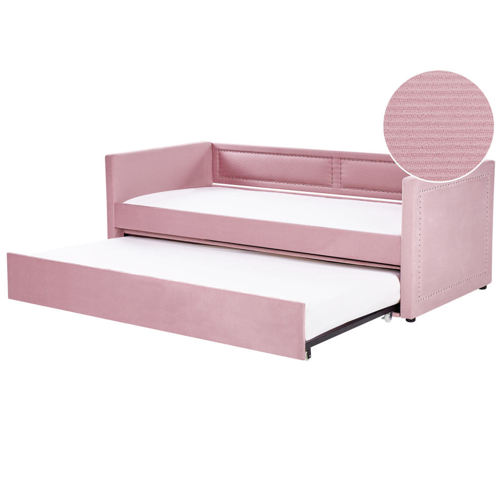 Trundle Bed Corduroy MIMIZAN 90 x 200 cm (EU Single) Pink