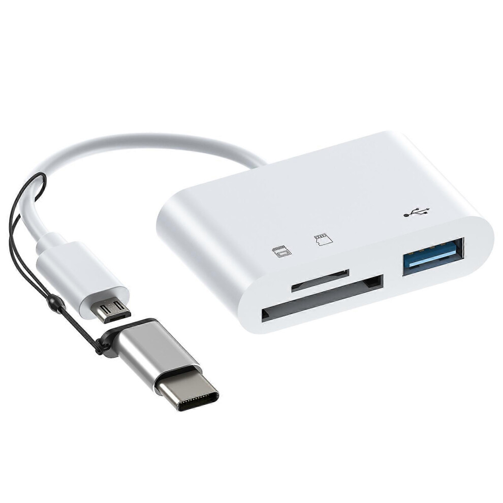 (Android  TC white, One size) TF Card Reader Multifunctional OTG Type-C USB Micro B Handheld Card Reader Fast Data Transfer For Desktop Computers  And
