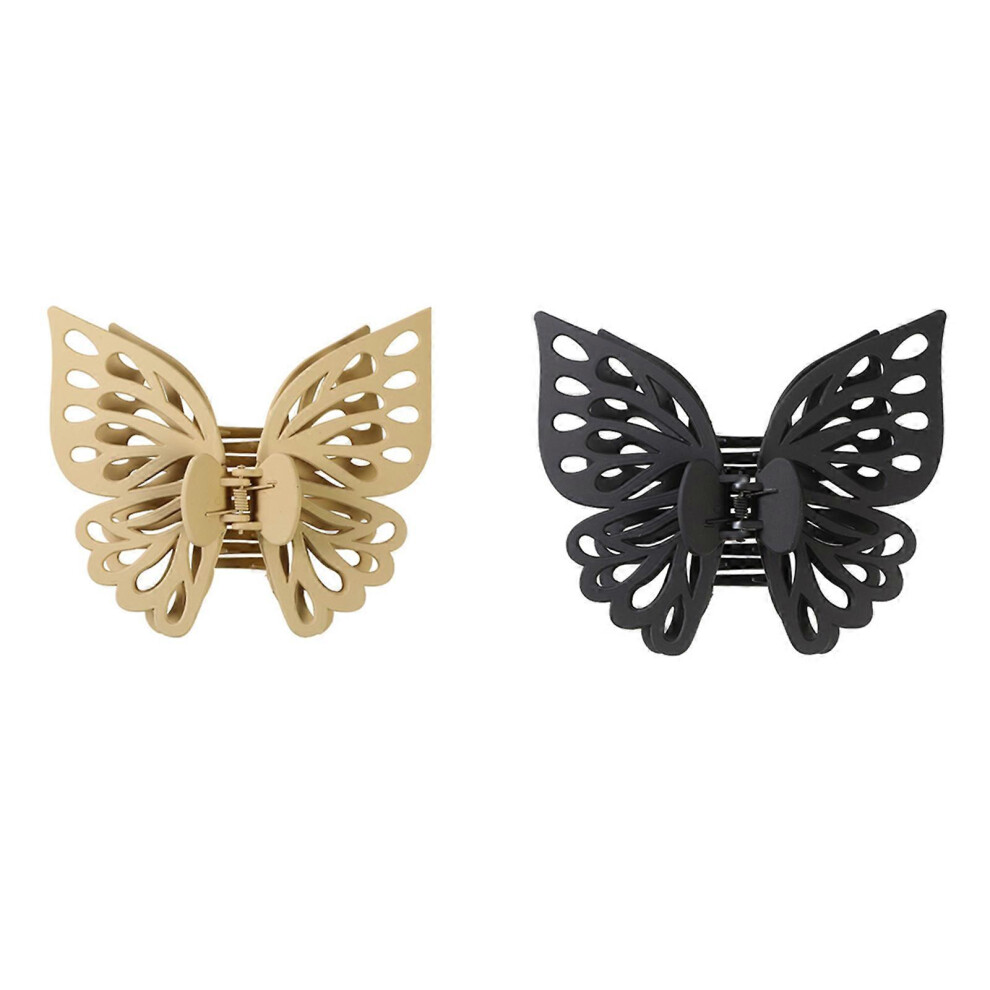 (khaki black, One size) Korean Non-Slip Hollow Hair Claws Clips Sweet Hair Jaw Clip Ponytail Holder Cute Strong Hold Hair Jaw Clip Hair Supplies