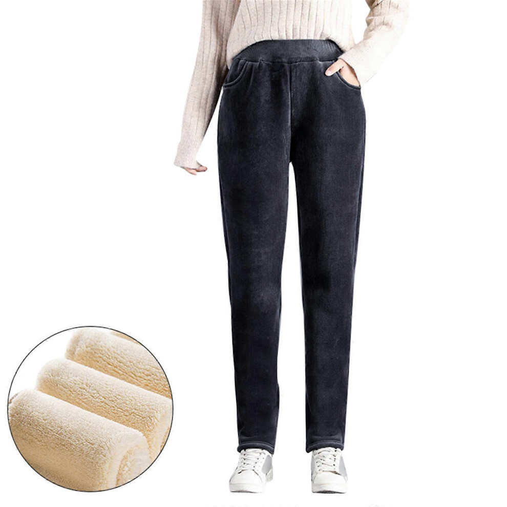 (M, Gray) Warm Pants Womens Casual Corduroy Pants Comfy Pull on Elastic Waist Trousers Cotton Pants for Winter Wearing Brown/Grey-  Gray M
