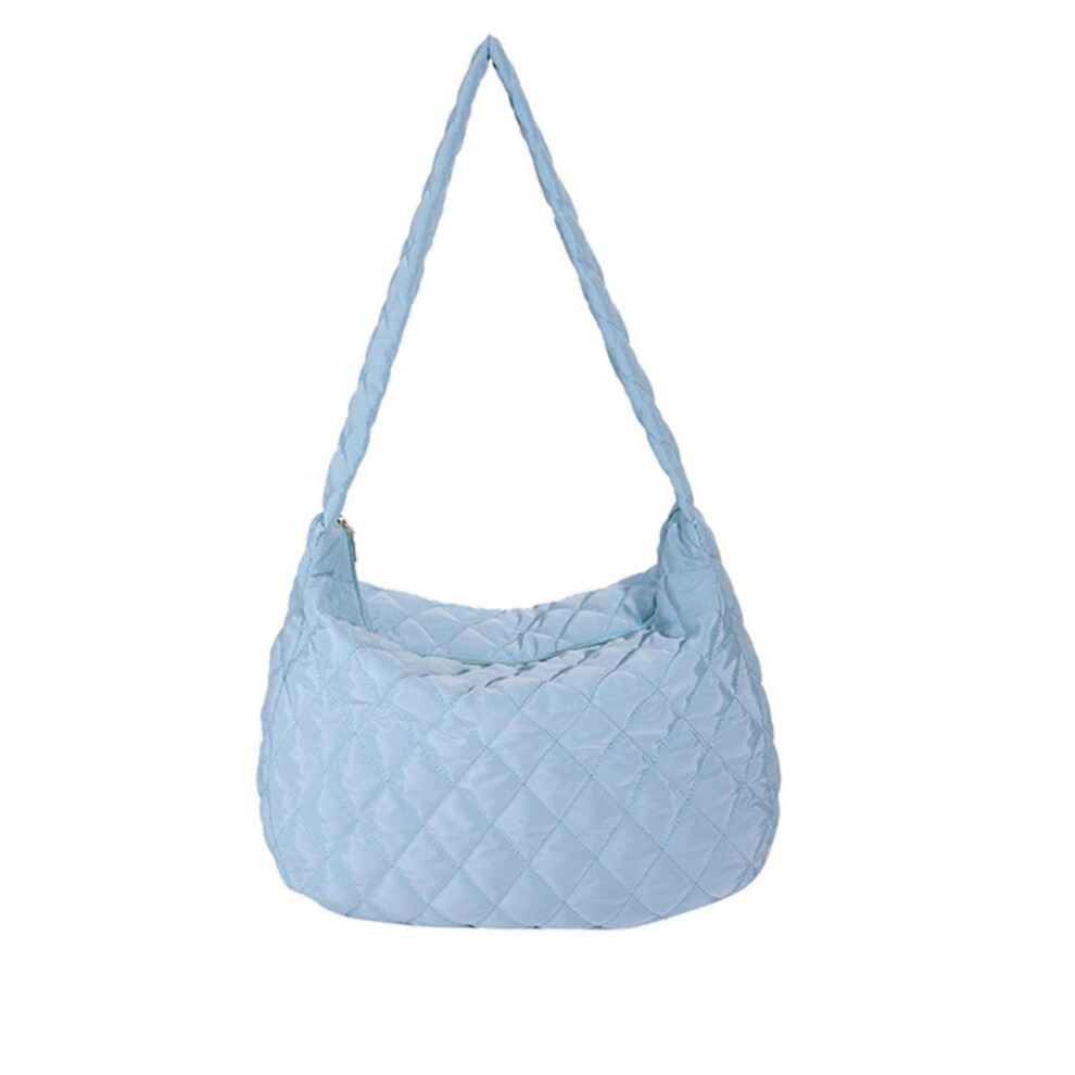 (White, One size) Portable Lattice Pattern Shopping Bag Large Capacity Versatile Bags Outdoor Travel Reusable Grocery Organizer for Women  Blue