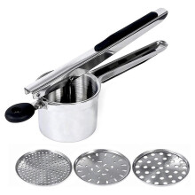 (As show, One size) Potato Mashers Ricers Kitchen Cooking Tool Stainless Steel Pressure Mud Puree Vegetable Fruit Press Maker Garlic Presser Black