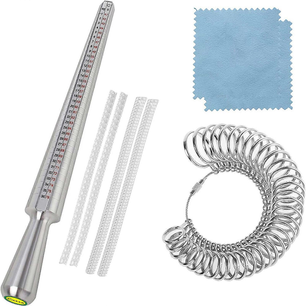 (As show, One size) Measure Finger Rings Sizing Set Metal Ring Mandrel Gauge Ring Sizer Measuring Tool Jewelry Tools Sizers Polishing Cloths