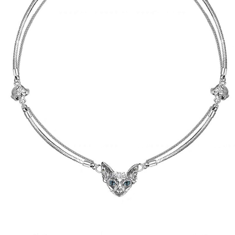 (As Show, One Size) Crystal Cat-Shape Necklace Female Temperament Niche Net Ins Collarbone Chain Korean Version Student Simple Jewelry Red