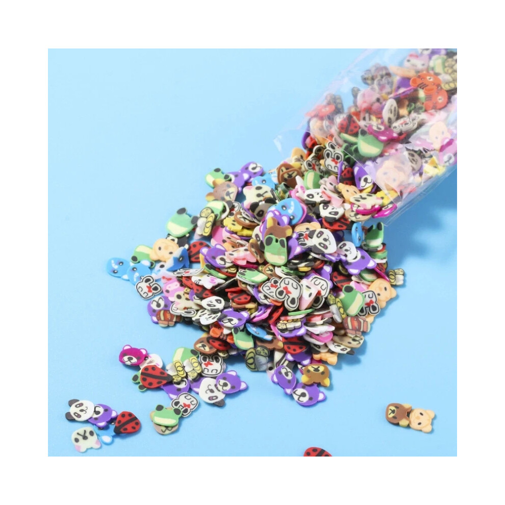 (Animal) 1000Pcs 3D Polymer Clay Nail Art Fruit Flower Feather Fimo Slices Decor Crafts