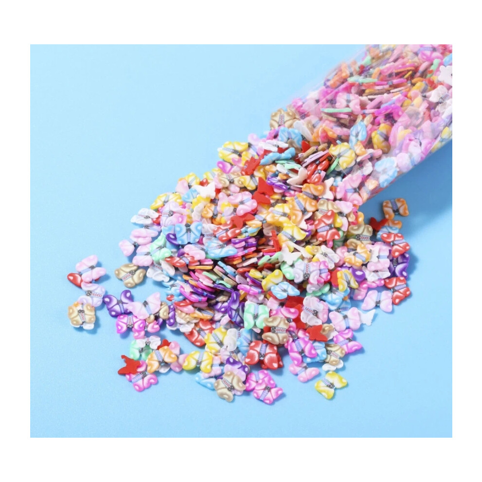 (Butterfly) 1000Pcs 3D Polymer Clay Nail Art Fruit Flower Feather Fimo Slices Decor Crafts