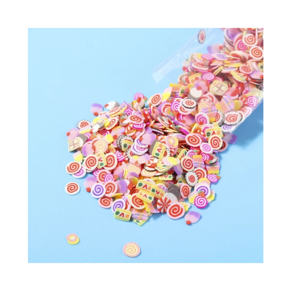 (Cake) 1000Pcs 3D Polymer Clay Nail Art Fruit Flower Feather Fimo Slices Decor Crafts