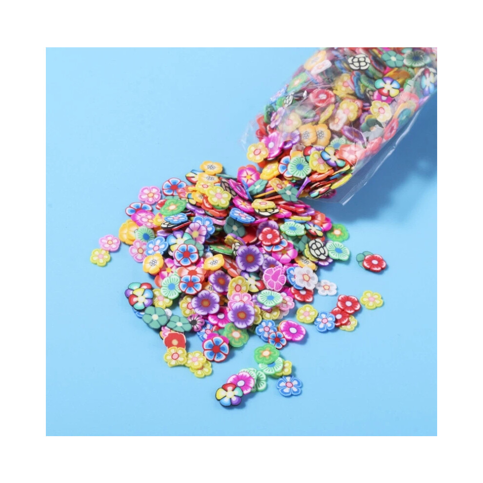 (Flowers) 1000Pcs 3D Polymer Clay Nail Art Fruit Flower Feather Fimo Slices Decor Crafts