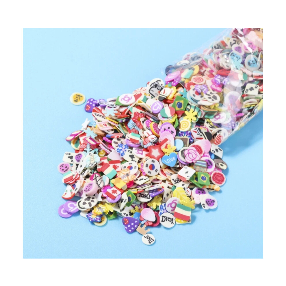 (Mix) 1000Pcs 3D Polymer Clay Nail Art Fruit Flower Feather Fimo Slices Decor Crafts