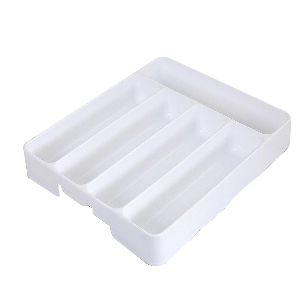 (As show, One size) Kitchen Drawer Organizer Spoon Knife Fork Separation Storage Box Plastic Cutlery Storage Tray Eco-Friendly PP Tray  White