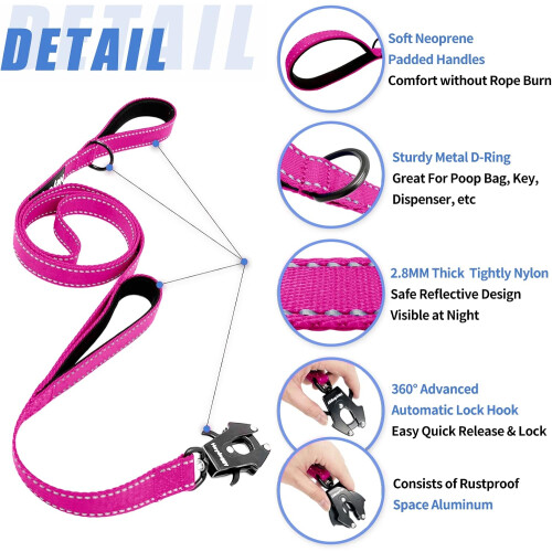 Strong Dog Leash  5ft Reflective Nylon Training Leash with Soft Padded Double Handle 1