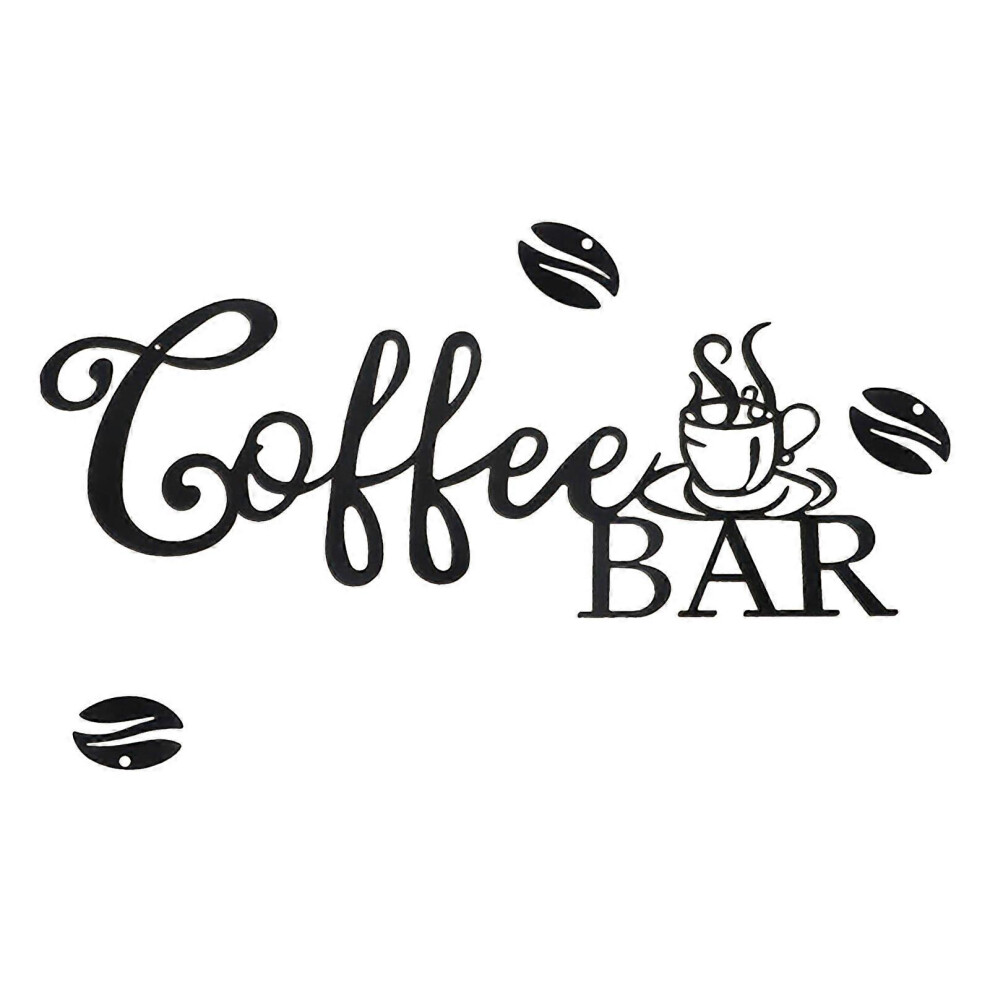 (As show, One size) Coffee-Bar Sign Metal Hanging Wall Art Sign Black Coffee Cup Wall Decor Coffee-Bar Letter Sign for Farmhouse Kitchen