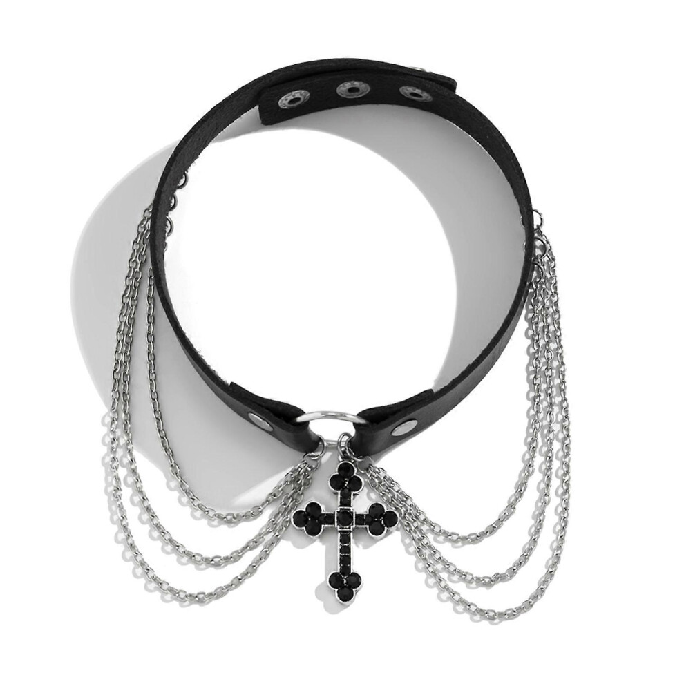 (As show, One size) Cross Pendant Necklace Cross Choker Cross Chain Tassel Necklaces Men Women Choker Party Accessories Gift for Women Girls