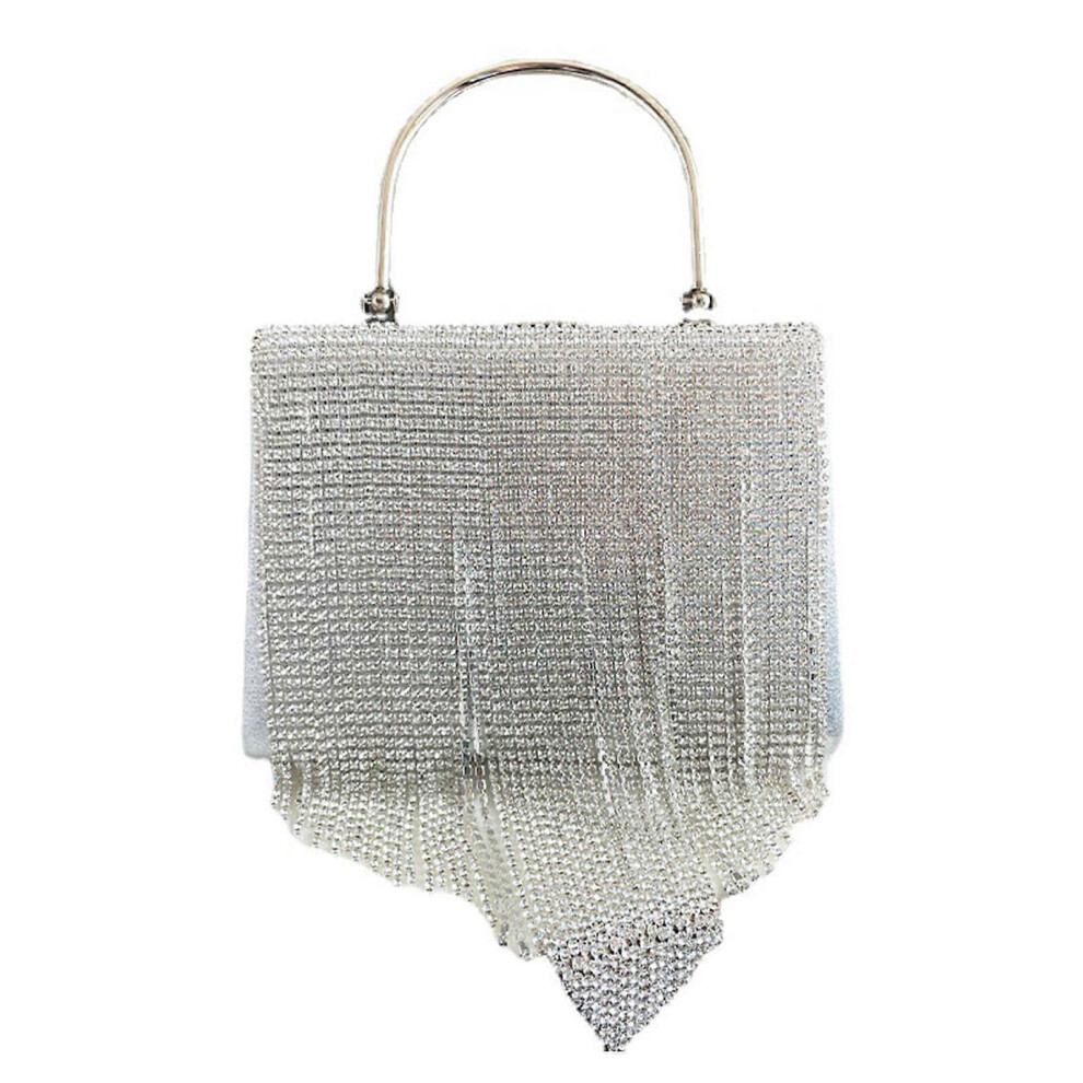 (As show, One size) Ladies Wedding Party Bag All-matching Diamond Box Handbag Women Evening Clutch Purse-Rhinestone Tassel Shoulder Bags