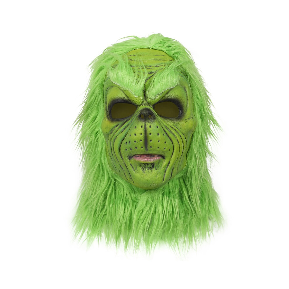 (Grinch Man) Grinch Mask Halloween Christmas Green Hairy Monster Gloves cos Santa Hat