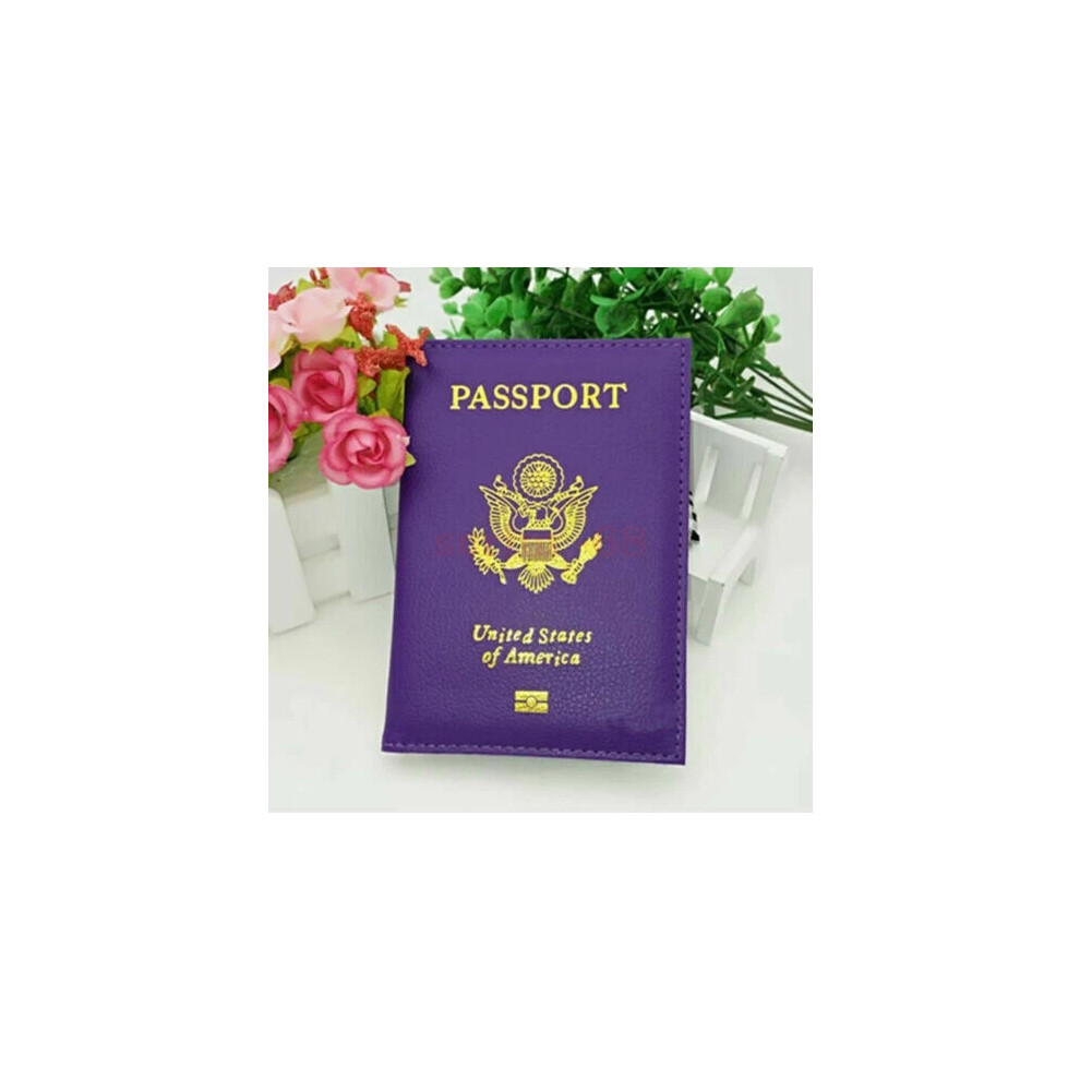 (Purple) PU Leather Passport Holder Cover Travel case Wallet USA Emblem Gold-image-OPC-PHYNSKD-NEW