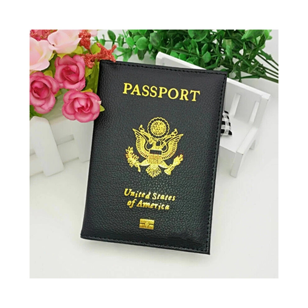 (Black) PU Leather Passport Holder Cover Travel case Wallet USA Emblem Gold-image-OPC-PHYNSJZ-NEW