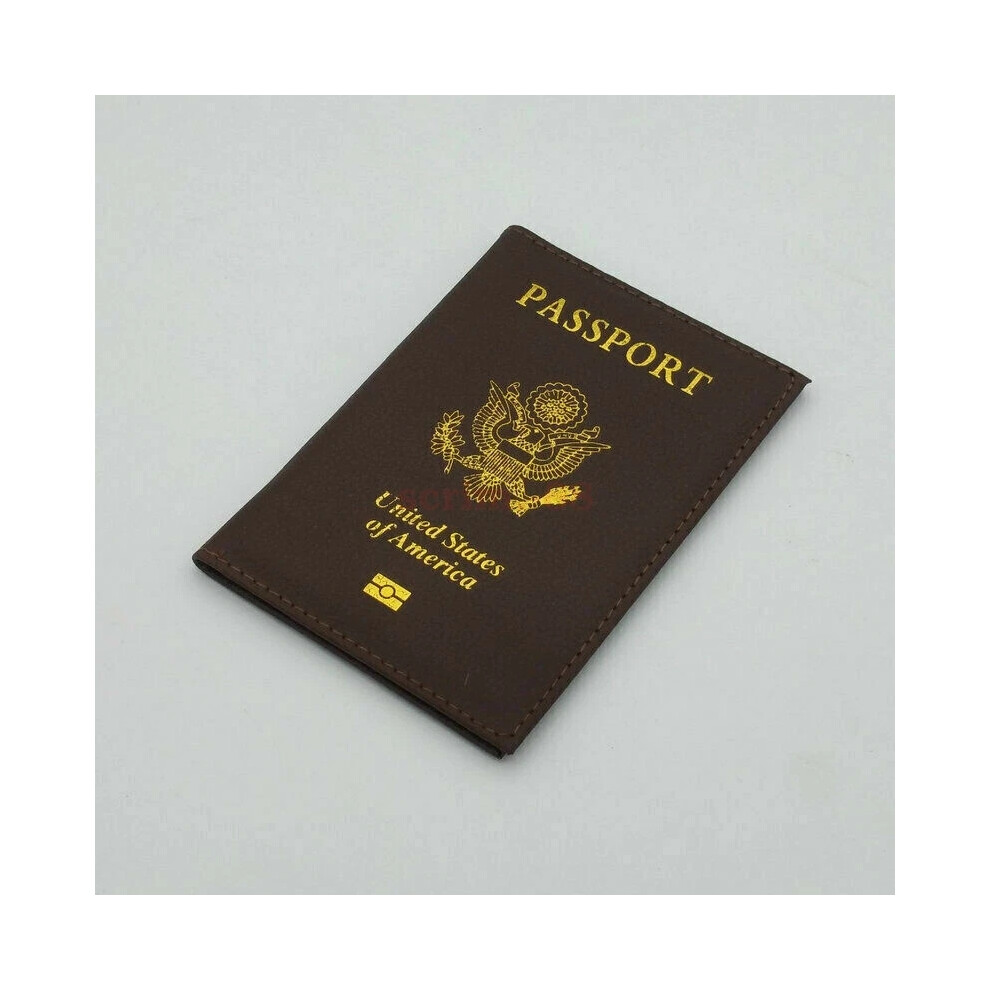 (Brown) PU Leather Passport Holder Cover Travel case Wallet USA Emblem Gold New-image-OPC-PHYNSKQ-NEW