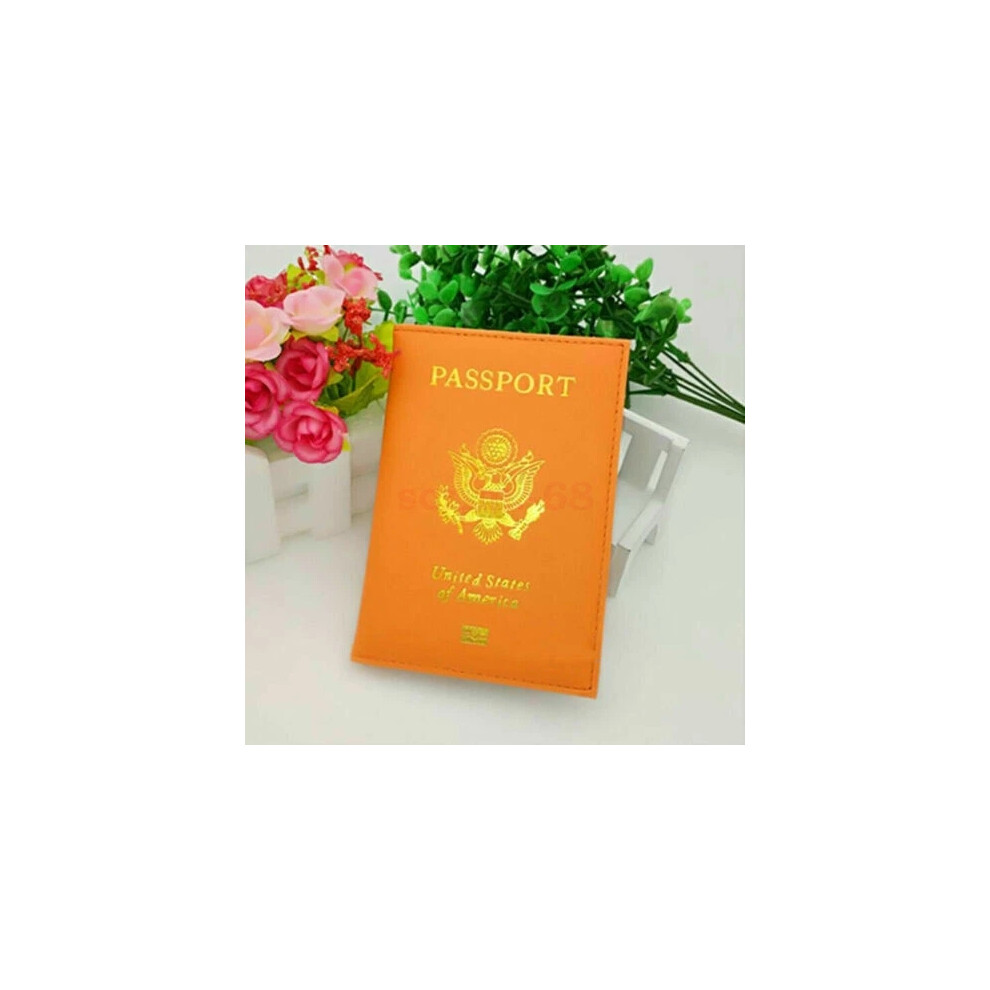 (Orange) PU Leather Passport Holder Cover Travel case Wallet USA Emblem Gold Hot-image-OPC-PHYNSNC-NEW