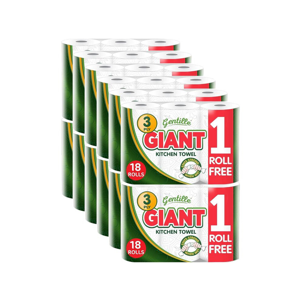 (Default) 36 Rolls Gentille Giant 3 Ply Thickness Paper Towel-Extra Strong, Absorbent, Tough, Durable Kitchen Roll-Multipurpose 12 Pack of 3 Rolls