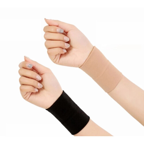 (Black, M) 2X Wrist Band Support Sleeve Elastic Breathable Fabric Compression Brace Sports 1