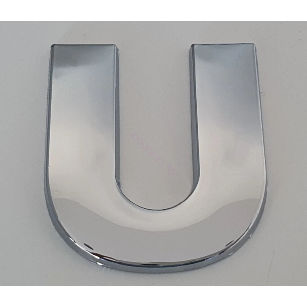 (U) High 3D Metal Chrome Self Adhesive Letters & Numbers Emblem Badge 45Mm Hot Silver 6963793988105