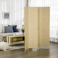HOMCOM 4-Panel Folding Room Divider, Brown Wood Frame with Woven Wicker Privacy Screen, 159.5W x 169.5H cm, 830-625V00BN