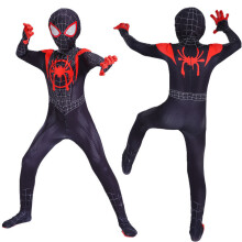 (Miles, 110) Halloween Costume Children Spiderman Costume Miles Bodysuit Boys Jumpsuit Cosplay Performance Suit