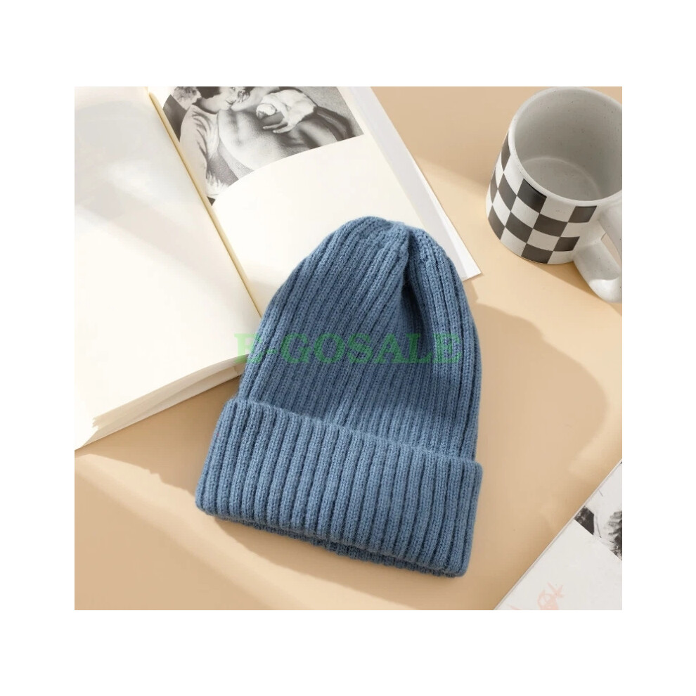 (Blue) Rib Knit Cuffed Beanie Blue