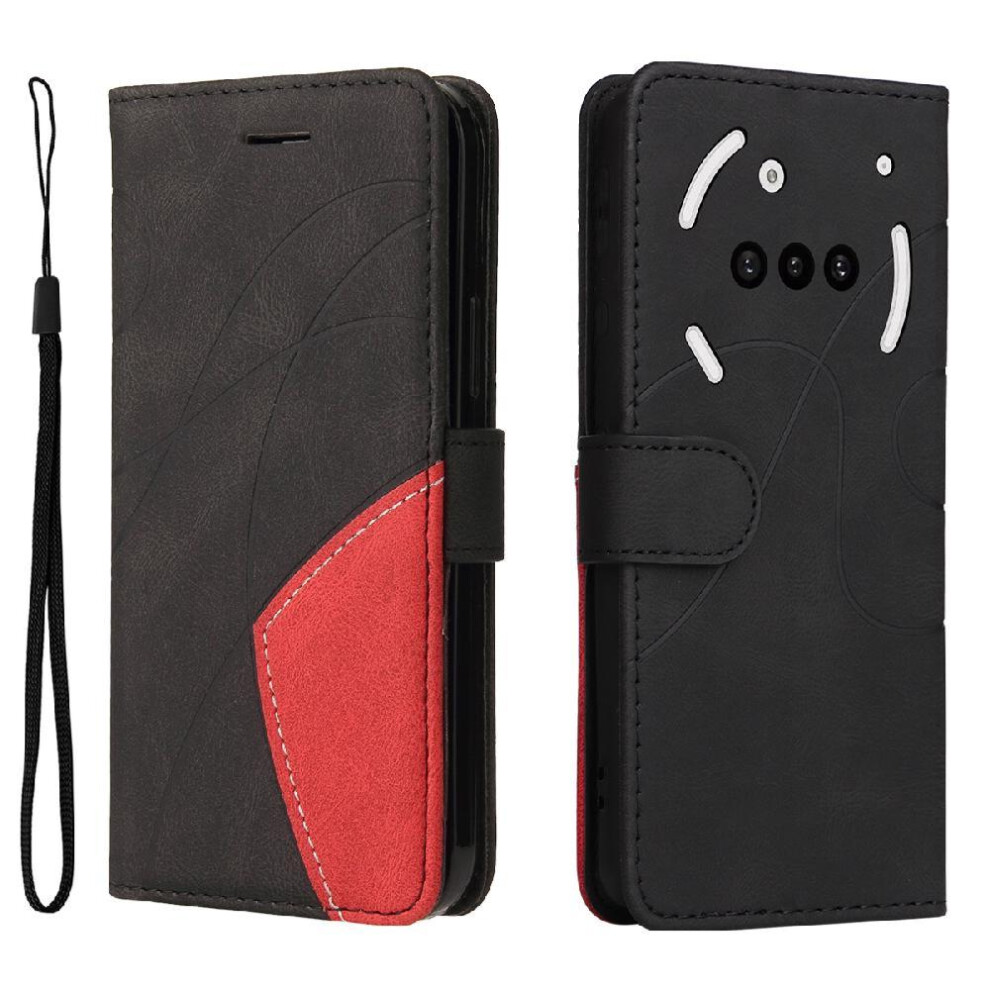 (Black) Flip Case For Nothing Phone 3A Leather Wallet Kickstand Protective Flip Folio Book Stitching Color With Card Slot Stand Black 764563066001