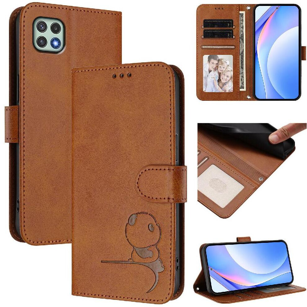 (Brown) Phone Case For Samsung Galaxy A22s 5G Rfid Blocking Flip Folio Card Slots Holder Kickstand Pu Leather Magnetic Brown 764563069903