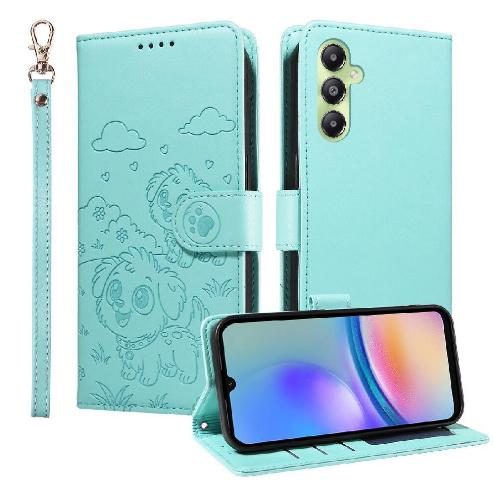 (Green) Case For Samsung Galaxy A05s Leather Card Slot Holders Pocket Dog Embossed Wrist Strap Green 764563071494