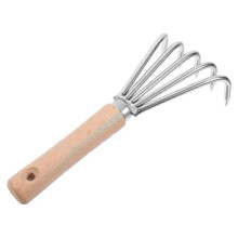 Stainless Steel Hand Rake Gardening Rake Small Garden Rake with Wood Handle Loosening Soil Tool for Loosening Soil Weeding