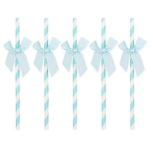 30Pcs Creative Bowknot Design Paper Straws Exquisite Bow-tie Straws Birthday Cake Ornaments Party Supplies (Sky-blue)