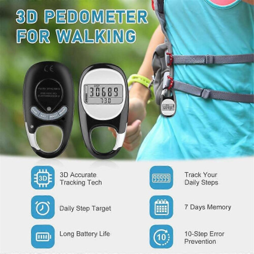3D Pedometer for Walking Steps and Miles, Portable Step Counter for Walking with Distance 2