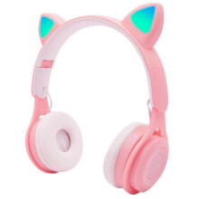 Children's Headphones, LED Color Light Cat Ear Headphones, Headset Bluetooth 5.0 Headphones, Support TF Card (Pink)