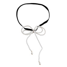 (As show, One size) Exquisite Imitation Pearls Anklet Butterfly Knot Leg Chain Sexy Cool Girls Elastic Band Feet Chain Fashionable Jewelry