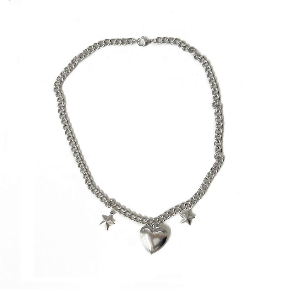 (As show, One size) Punk Star Love Heart Pendant Necklace for Women Girls Gothic Sweet Cool Coarse Clavicle Chains Y2k Accessories Jewelry
