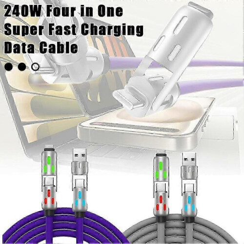 (Purple) 240 W 4-in-1 Usb-c Cable, Usb C Cable 1.2 M, Multi Usb Charging Cable, Fast Usb 2
