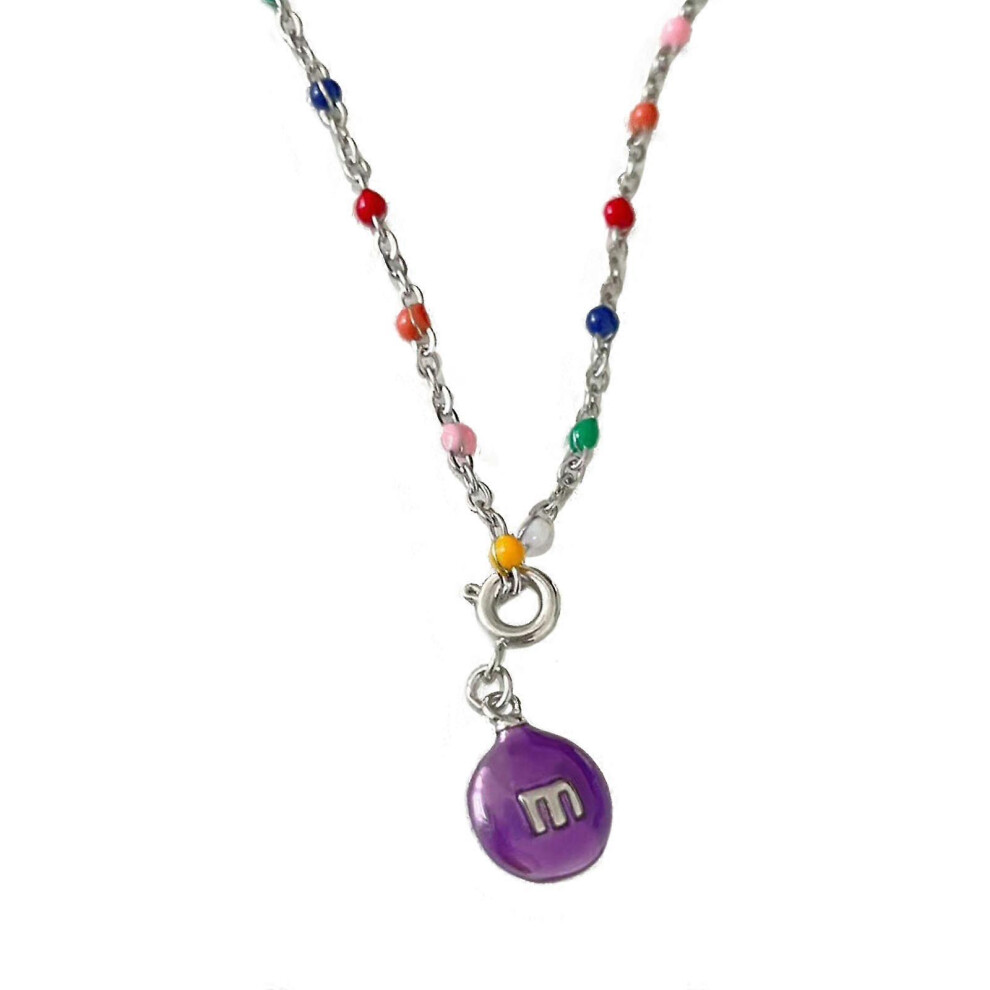 (As show, One size) Colorful Dopamine Necklace Letter M Bead Pendant Clavicle Chain Y2K Choker Sweet Cool Bead Chain Necklace Jewelry