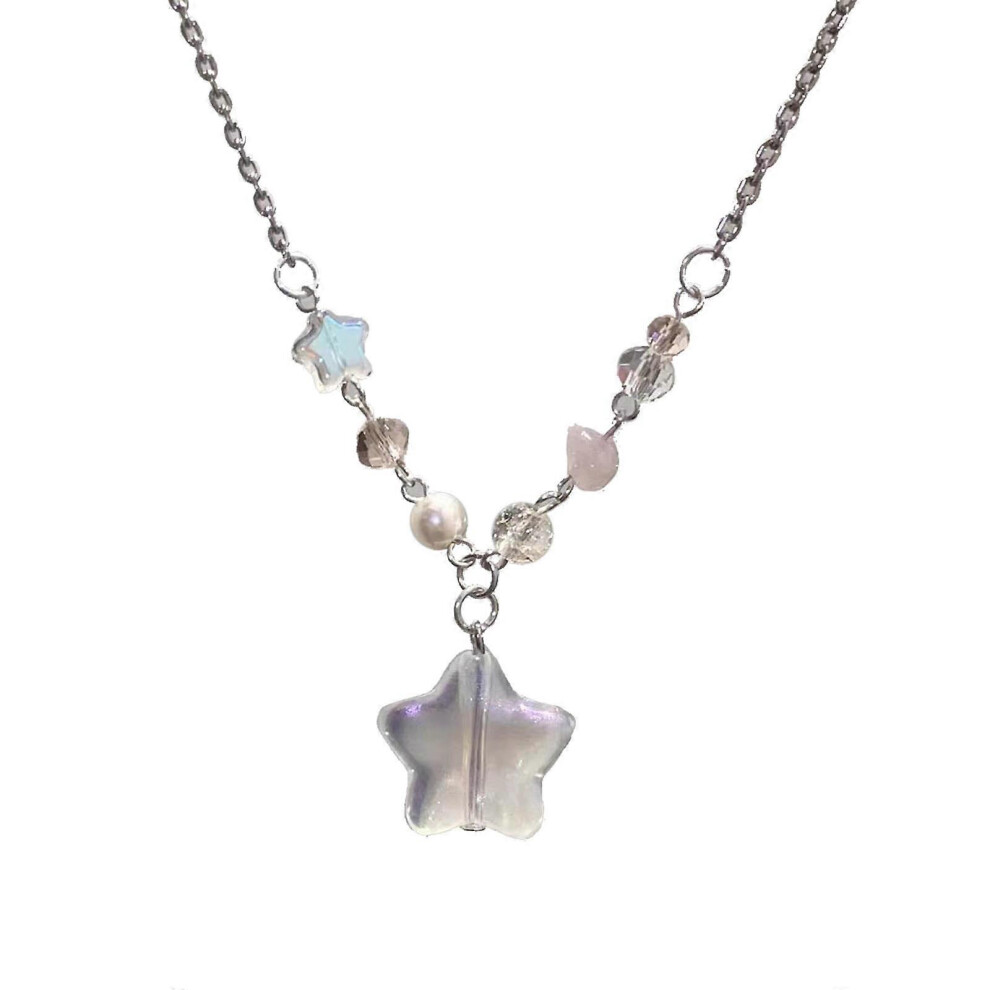 (As show, One size) Clear Crystal Star Pendant Necklace Girls Collarbone Chain Temperament neck Jewelry Choker for Women Festivel Gifts