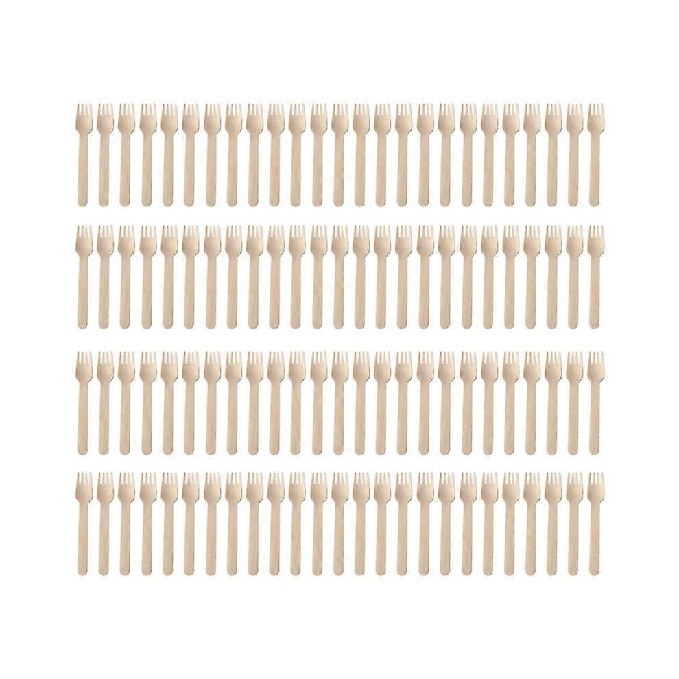 (16cm fork , One size) Pack of 100 Disposable Wooden Spoon Fork Knife Utensils Cutlery for Parties Camping Gatherings BirchWood